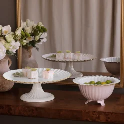 New ENCANTO Vienna Pedestal Cake Plate (Cream and White) Holiday|Cake Plates