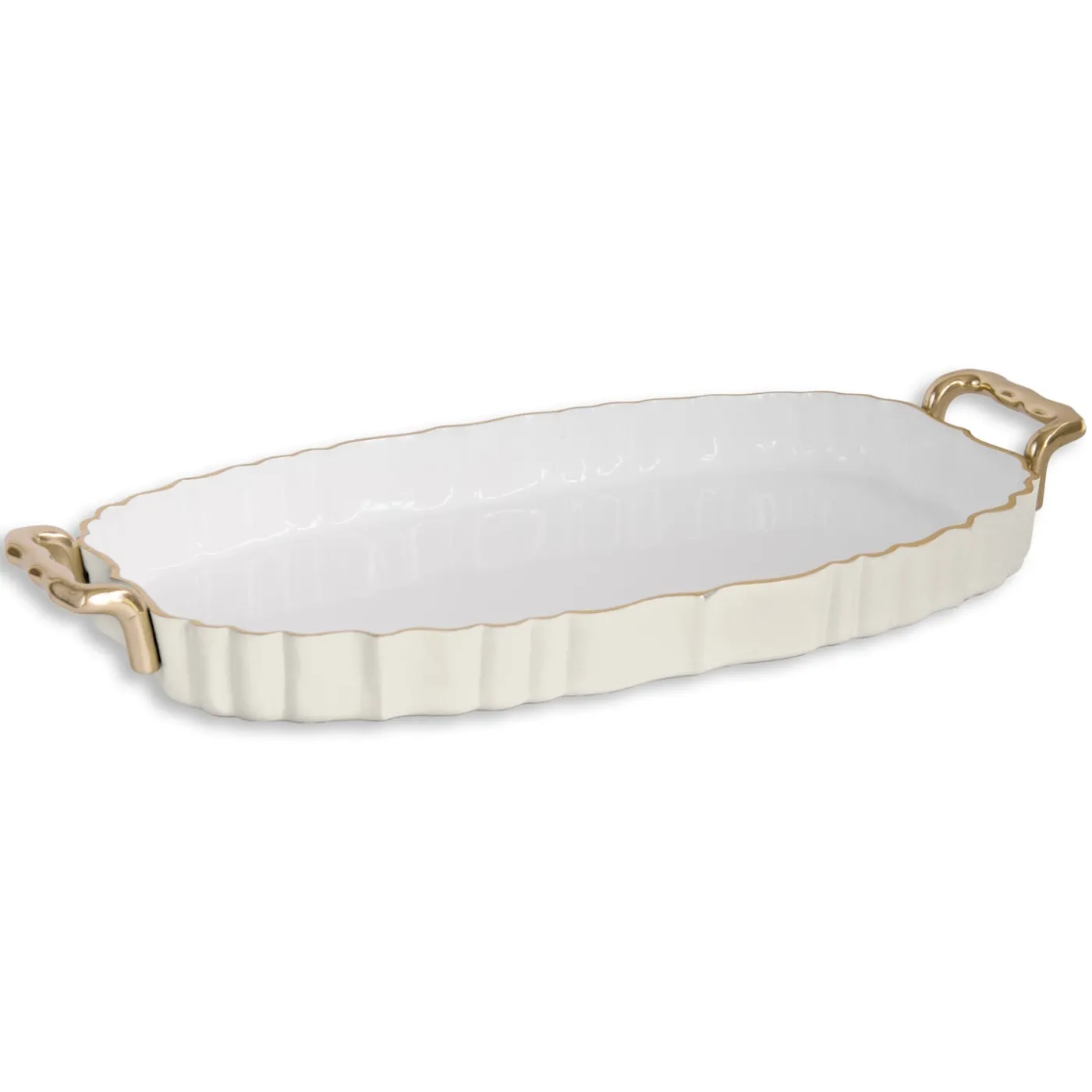 Discount ENCANTO Vintage Fluted Oval Tray with Handles Cream and White Holiday|The Holiday Shop