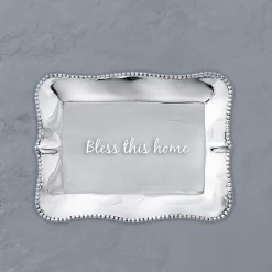 Clearance GIFTABLES Pearl Denisse Rectangular Engraved Tray "Bless this home" Trays|Gifts For The Graduate