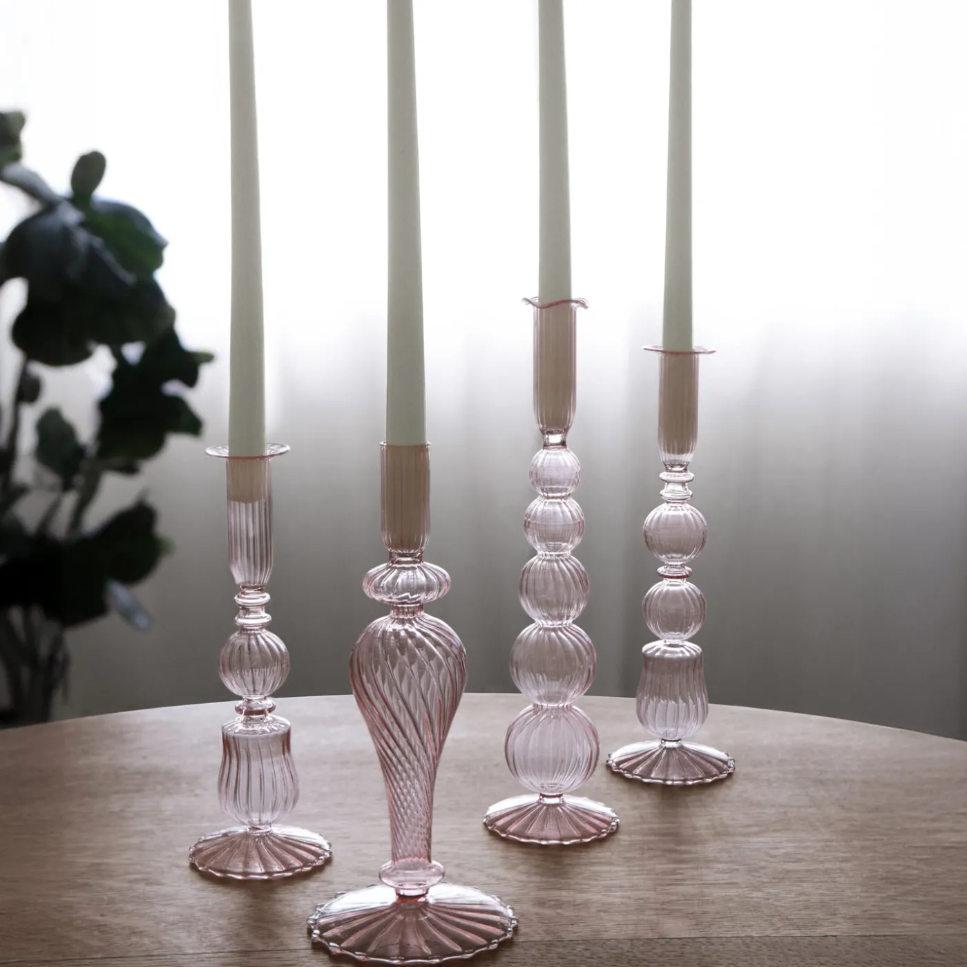 New GLASS Cambridge Ava 10" Candlestick Holder Set of 2 (Light Pink) GLASS Cambridge|Candlestick Holders