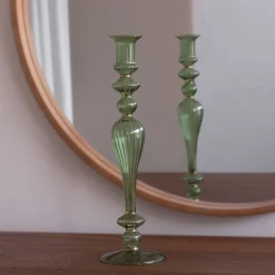 New GLASS Cambridge Josephine 13.5" Candleholder set of 2 (Green and Gold) GLASS Cambridge|View All Glass