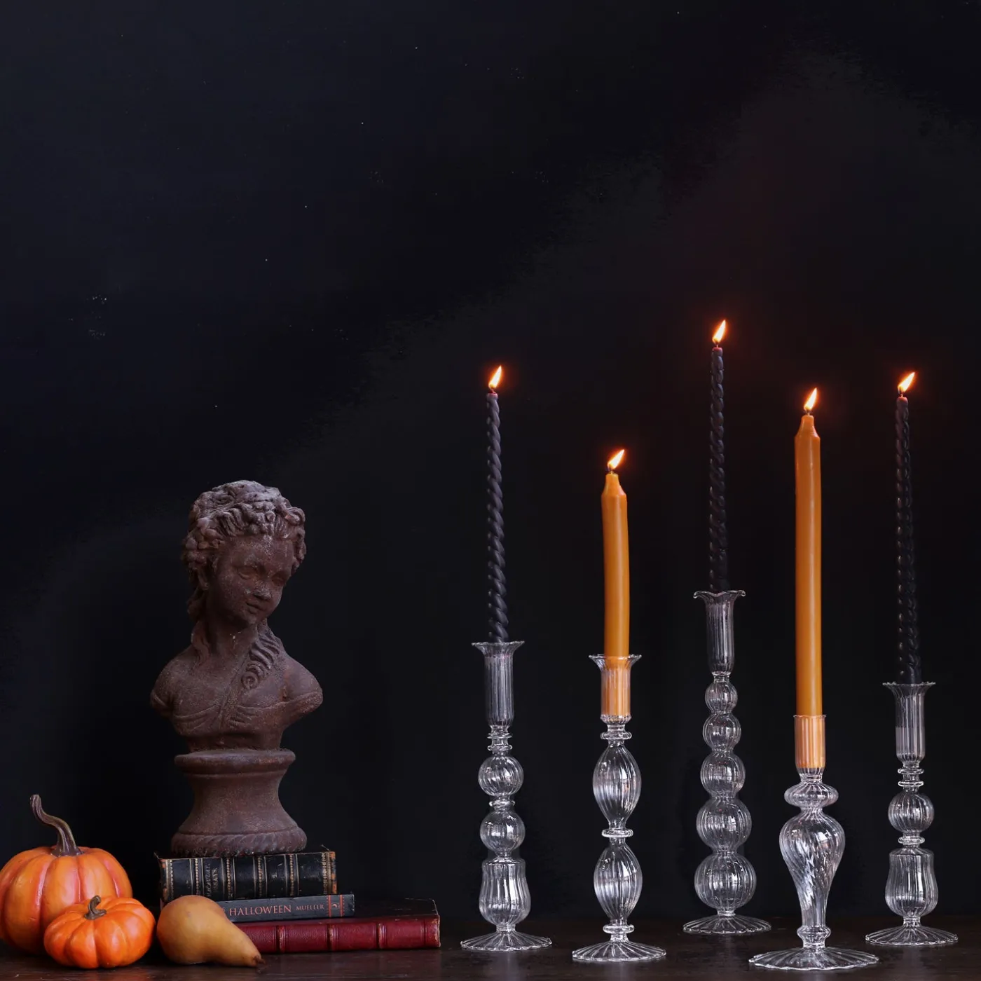 Clearance GLASS Cambridge Sophia 9" Candlestick Holder Set of 2 (Clear) GLASS Cambridge|Candlestick Holders