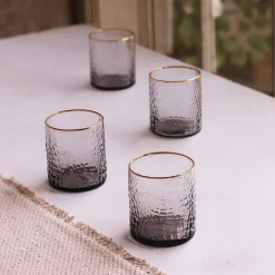 New GLASS Croc Double Old-Fashioned with Gold Rim Set of 4 (Smoke Grey) PIELES Croc|GLASS Croc Glass