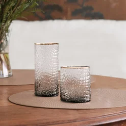 New GLASS Croc Double Old-Fashioned with Gold Rim Set of 4 (Smoke Grey) PIELES Croc|GLASS Croc Glass