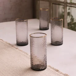 Online GLASS Croc Highball with Gold Rim Set of 4 (Smoke Grey) PIELES Croc|GLASS Croc Glass