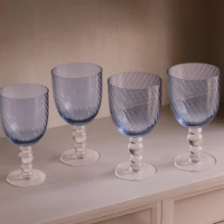 New GLASS French Swirl All Purpose Set of 4 (Blue) Drinkware|Glassware