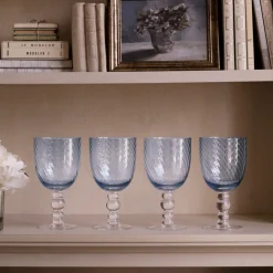 New GLASS French Swirl All Purpose Set of 4 (Blue) Drinkware|Glassware