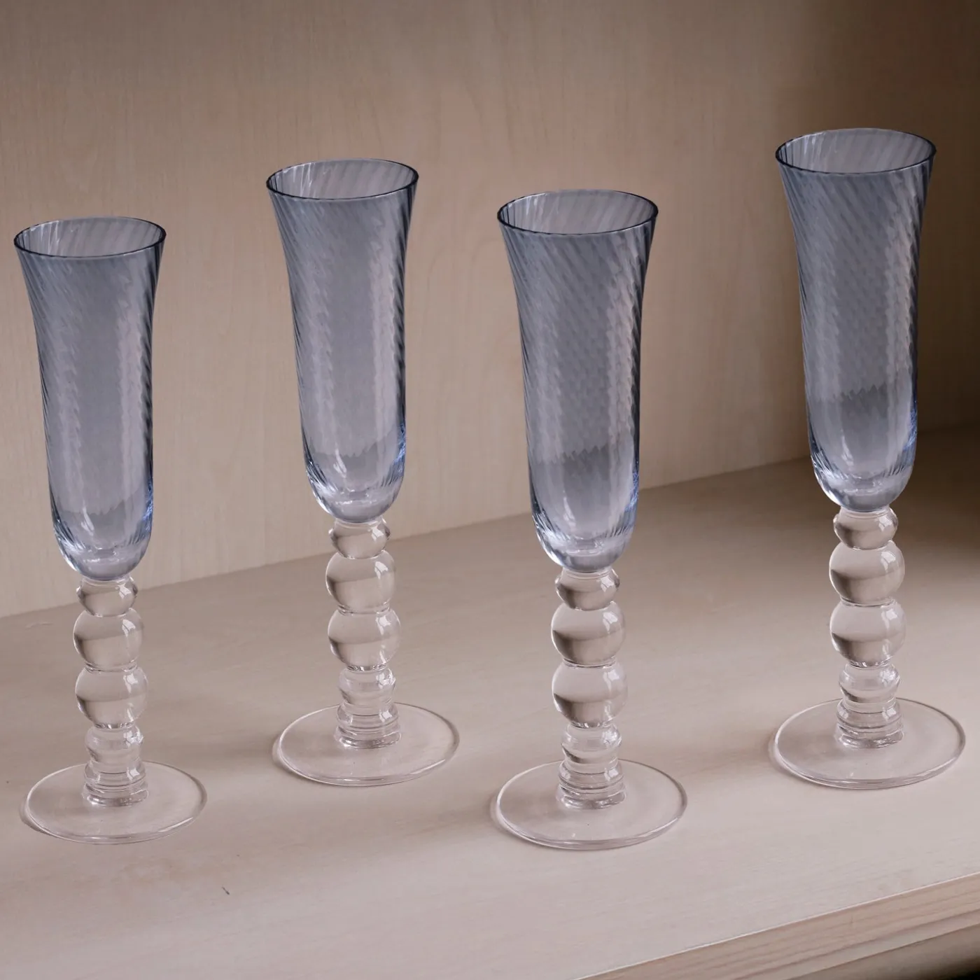 GLASS French Swirl Champagne Flute Set of 4 (Blue) Drinkware|Glassware