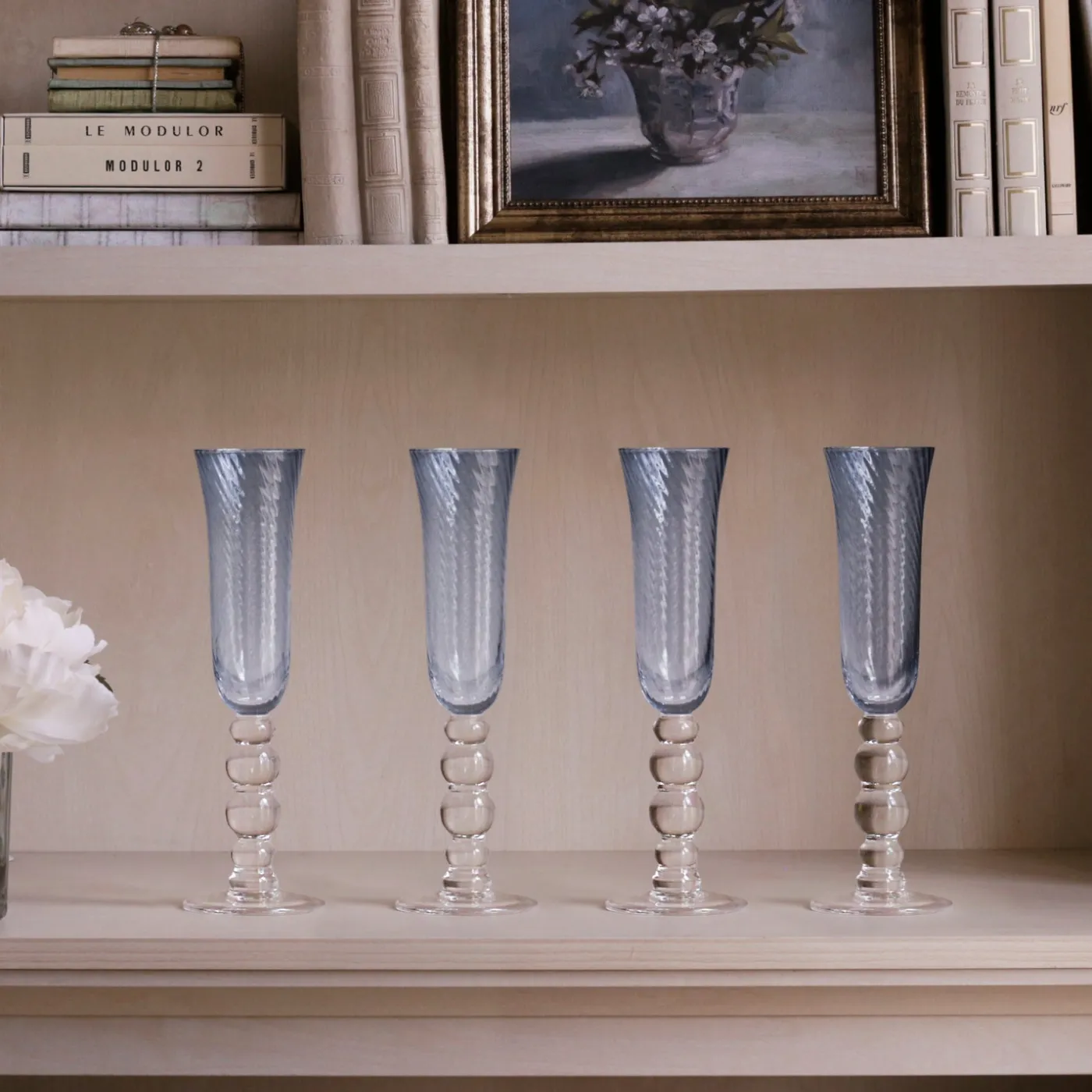 GLASS French Swirl Champagne Flute Set of 4 (Blue) Drinkware|Glassware