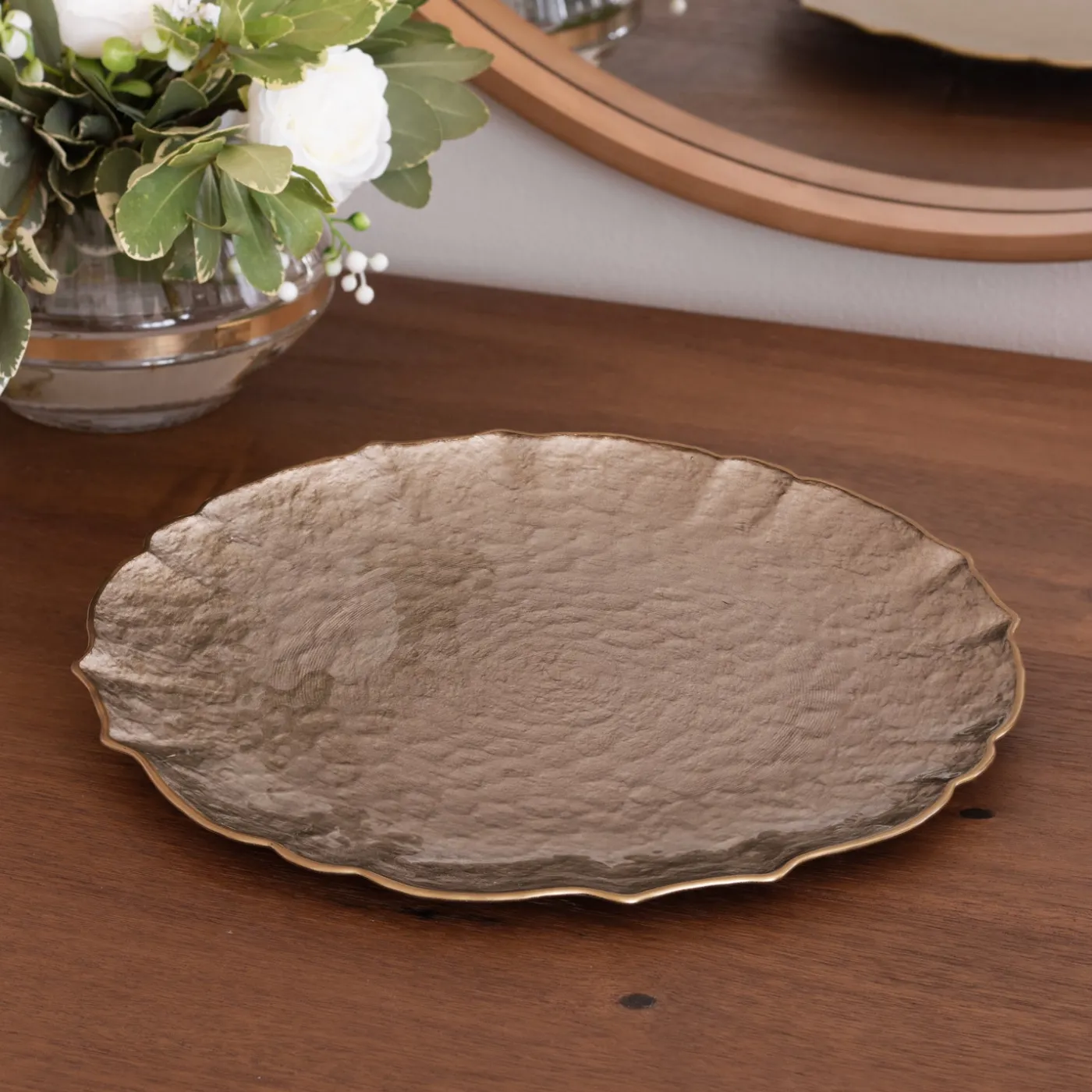 Discount GLASS Large Round Platter or Charger (Taupe and Gold) View All Glass|Glass