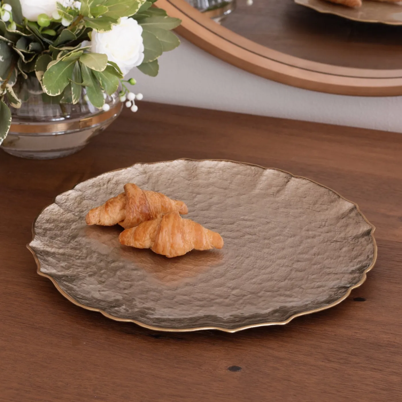 Discount GLASS Large Round Platter or Charger (Taupe and Gold) View All Glass|Glass