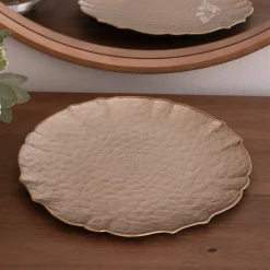 Discount GLASS Large Round Platter or Charger (Taupe and Gold) View All Glass|Glass