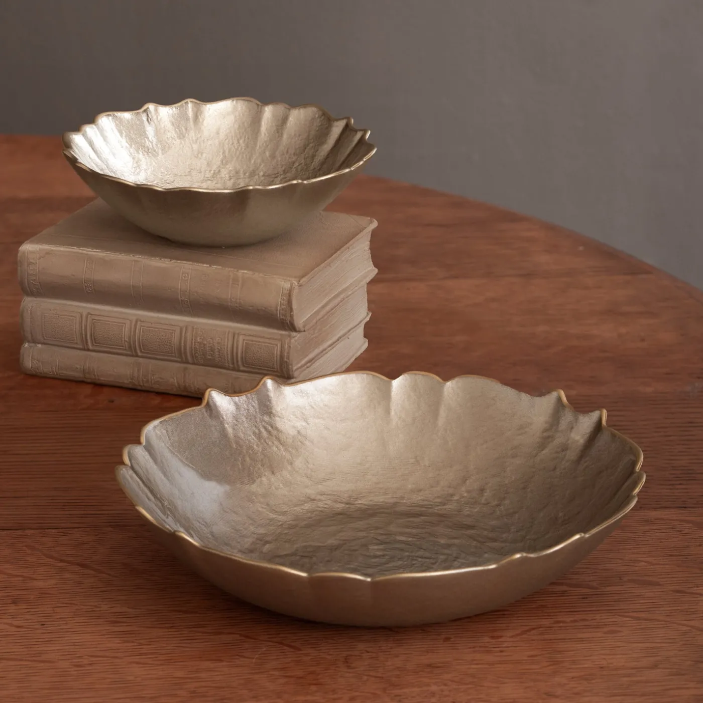 Clearance GLASS Medium Round Bowl (Taupe and Gold) View All Glass|Glass