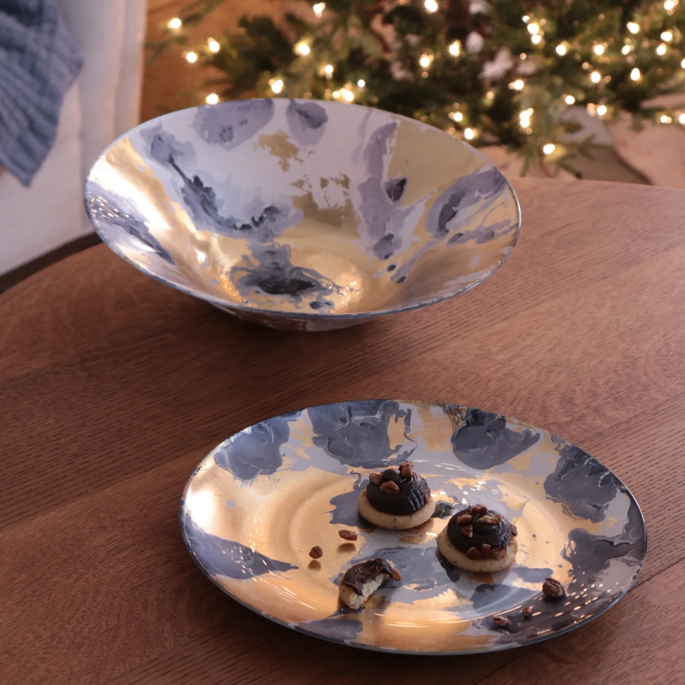 Discount GLASS New Orleans Large Round Painted Platter (Blue & Gold) GLASS New Orleans|View All Glass