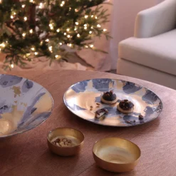 Discount GLASS New Orleans Large Round Painted Platter (Blue & Gold) GLASS New Orleans|View All Glass