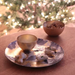 Discount GLASS New Orleans Large Round Painted Platter (Blue & Gold) GLASS New Orleans|View All Glass