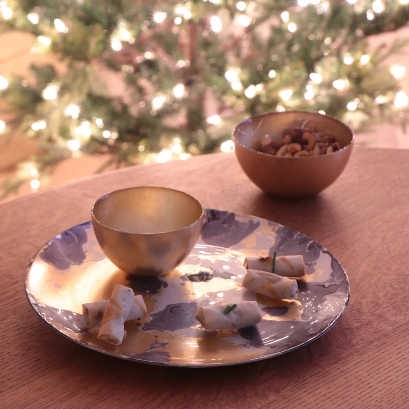 Discount GLASS New Orleans Large Round Painted Platter (Blue & Gold) GLASS New Orleans|View All Glass