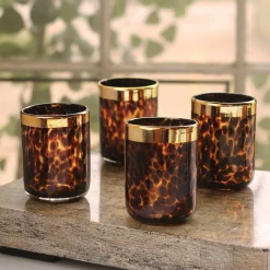 Clearance GLASS Tortoise and Gold Tumbler Set of 4 GLASS Tortoise|View All Glass