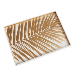 Sale INDOCHINE Large Lacquered Palm Tray White and Gold Indochine|Trays