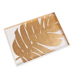 Discount INDOCHINE Large Lacquered PhilodendronTray White and Gold Indochine|Trays