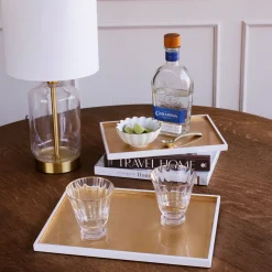 New INDOCHINE Rectangle Lacquered Trays Set of 2 White and Gold Indochine|Trays