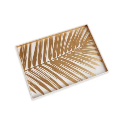 Clearance INDOCHINE Small Lacquered Palm Tray White and Gold Indochine|Trays