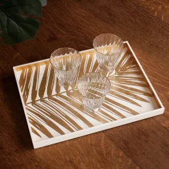 Clearance INDOCHINE Small Lacquered Palm Tray White and Gold Indochine|Trays