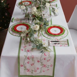 New LINEN Norelle Napkins 20 x 20 Set of 4 (Green and Red Floral) Gifts Under $50|Gifts Under $99