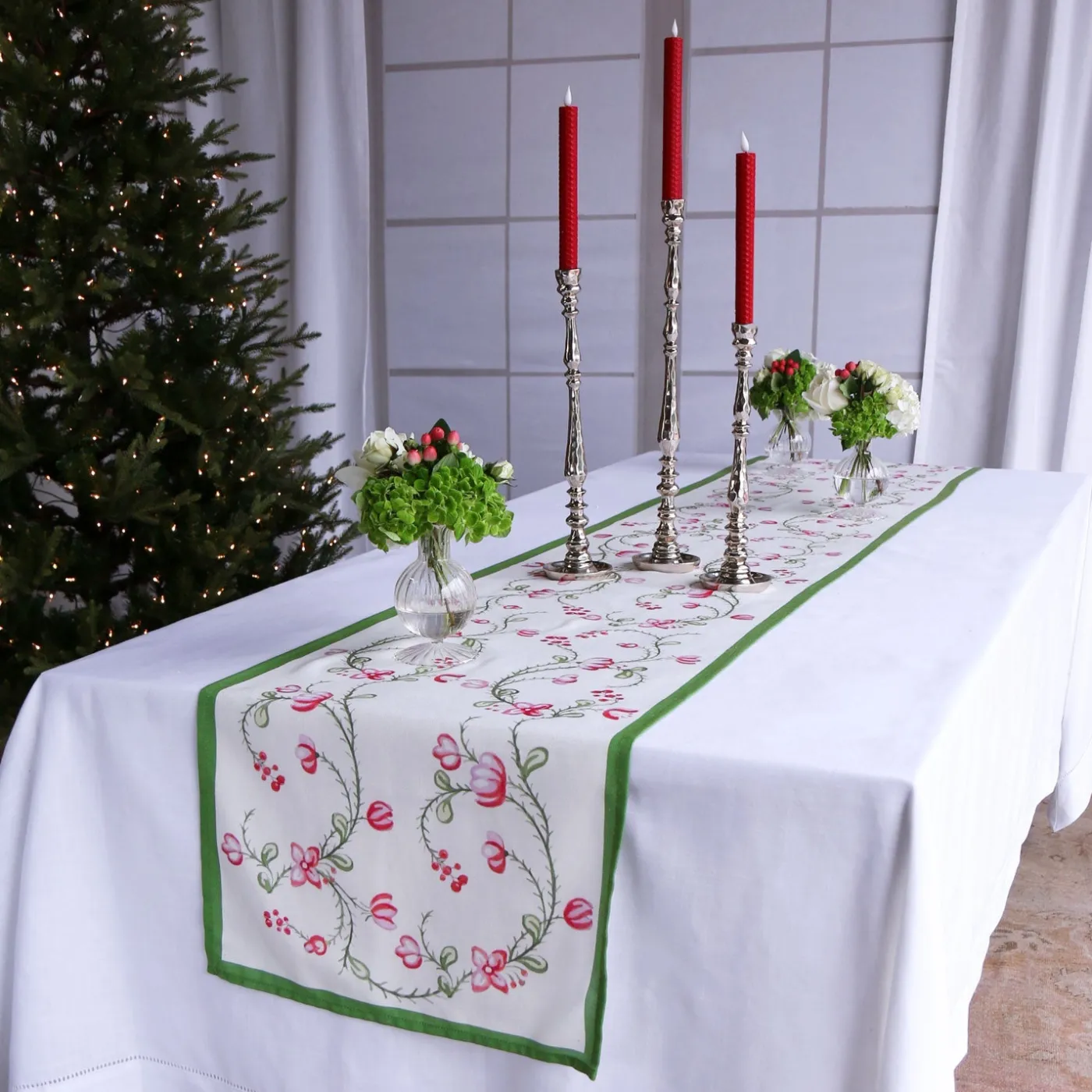 Clearance LINEN Norelle Runner 108 x 18 (Green and Red Floral) Table Runners|Gifts For The Entertainer
