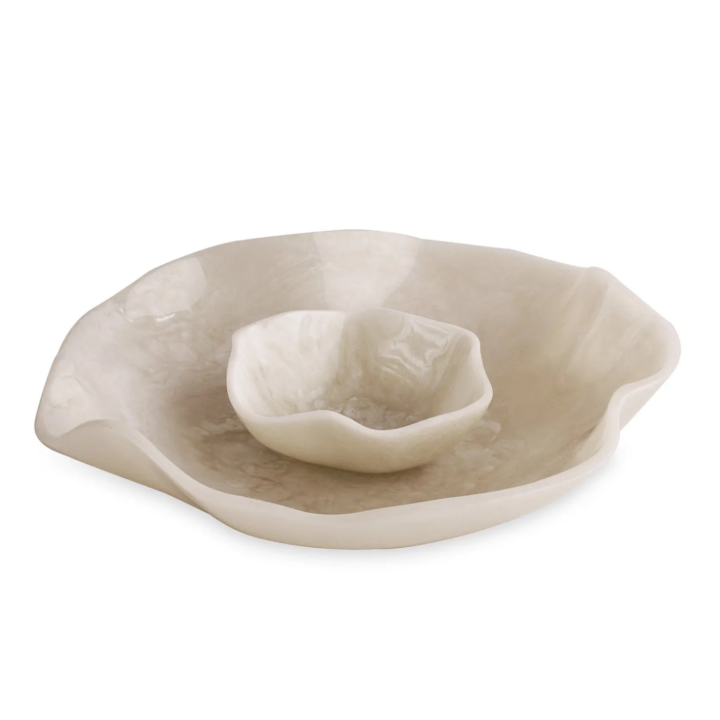 RESIN Alabaster Bowl with Dip White Swirl Resin|RESIN Alabaster
