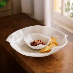 RESIN Alabaster Bowl with Dip White Swirl Resin|RESIN Alabaster