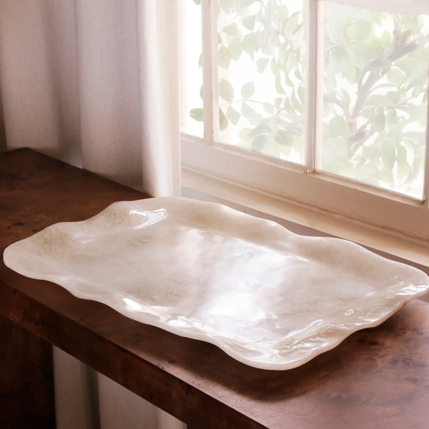 RESIN Alabaster Extra Large Rectangular Tray White Swirl Resin|RESIN Alabaster