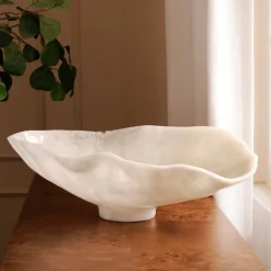 Sale RESIN Alabaster Large Oval Bowl White Swirl Resin|RESIN Alabaster