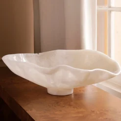 Sale RESIN Alabaster Large Oval Bowl White Swirl Resin|RESIN Alabaster