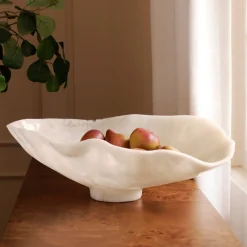 Sale RESIN Alabaster Large Oval Bowl White Swirl Resin|RESIN Alabaster