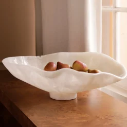 Sale RESIN Alabaster Large Oval Bowl White Swirl Resin|RESIN Alabaster