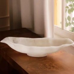 Hot RESIN Alabaster Medium Oval Bowl White Swirl Resin|RESIN Alabaster