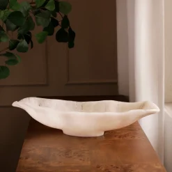 Hot RESIN Alabaster Medium Oval Bowl White Swirl Resin|RESIN Alabaster