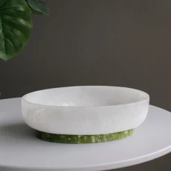 Outlet RESIN Rio Large Oval Bowl with Base (White and Green) Resin|RESIN Rio