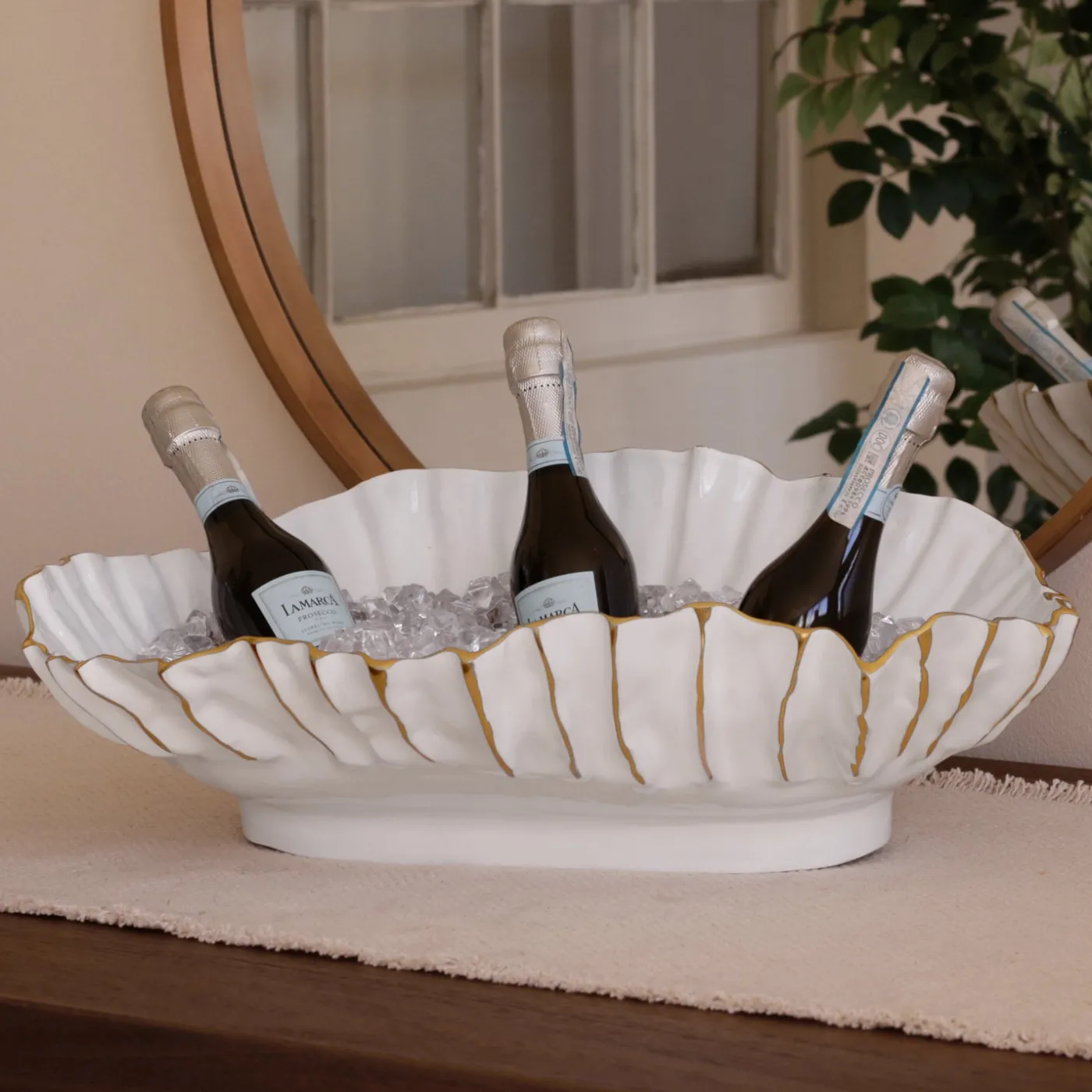 THANNI Mystic Extra Large Oval Bowl (White and Gold) View All Thanni|Bowls