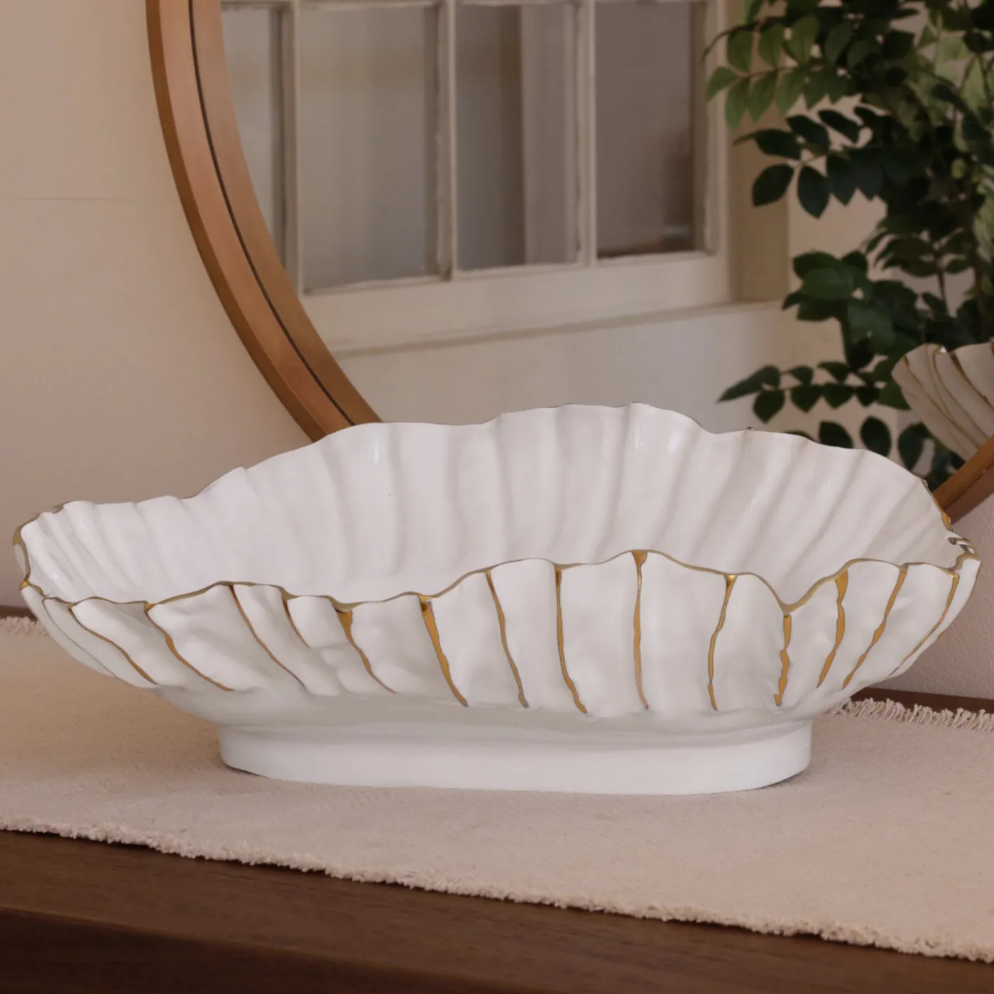 THANNI Mystic Extra Large Oval Bowl (White and Gold) View All Thanni|Bowls