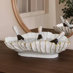 THANNI Mystic Extra Large Oval Bowl (White and Gold) View All Thanni|Bowls