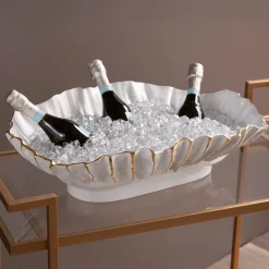 THANNI Mystic Extra Large Oval Bowl (White and Gold) View All Thanni|Bowls