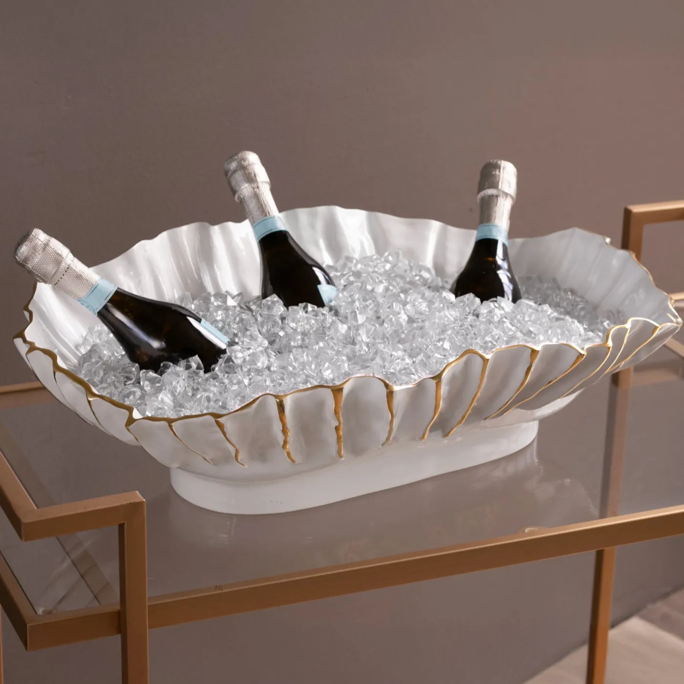 THANNI Mystic Extra Large Oval Bowl (White and Gold) View All Thanni|Bowls