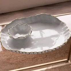 Outlet THANNI Mystic Large Oval Platter with Mini Bowl (White and Gold) View All Thanni|Platters