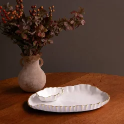 Outlet THANNI Mystic Large Oval Platter with Mini Bowl (White and Gold) View All Thanni|Platters