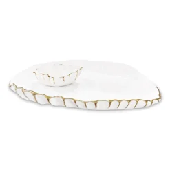 Outlet THANNI Mystic Large Oval Platter with Mini Bowl (White and Gold) View All Thanni|Platters