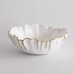 Hot THANNI Mystic Medium Round Bowl (White and Gold) View All Thanni|Bowls