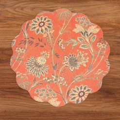 Online VIDA Autumn and Branches Reversible Round Placemats Set of 4 Persimmon View All Vida|Placemats