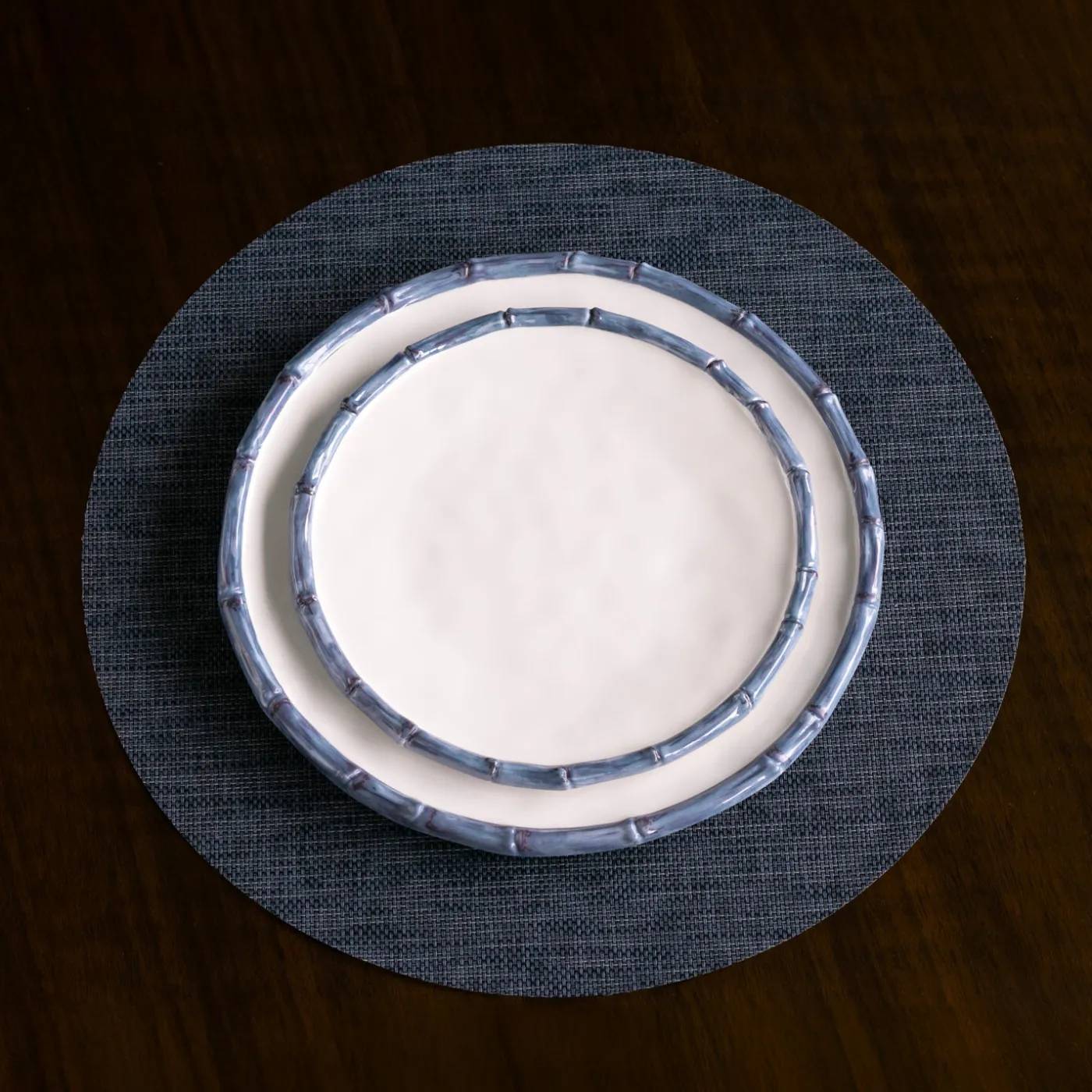 Clearance VIDA Bamboo 11" Dinner Plate Set of 4 (White and Blue) GARDEN Bamboo|View All Vida